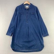Old Navy Chambray Shift Dress Women M Blue Dark Wash Long Sleeve Western