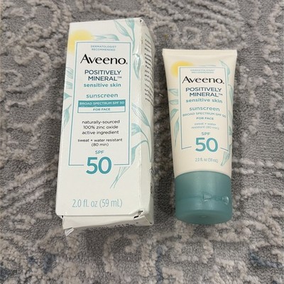 Aveeno Positively Mineral Sensitive Face Sunscreen SPF 50, 2 fl. oz. Box Damaged