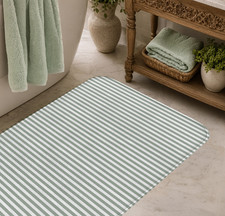 Green Striped Bath Mat 4   Coastal Bathroom Rug, Green White Stripe Floor Mat