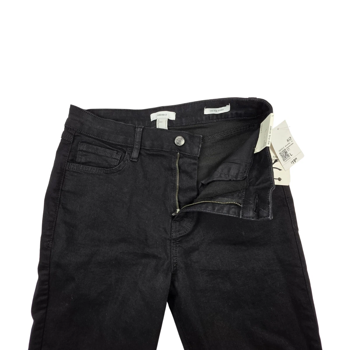 Pantalones de mezclilla Forever 21 para mujer grandes (28x28) negros tiro alto ajustados lavado oscuro nuevos con etiquetas