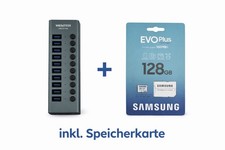 USB 3.0 Aktiv Hub 10 Port mit Netzteil + 128GB Speicherkarte Samsung