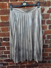 ZARA Metallic Gold Pleated Midi Skirt Size L. (Approx  14). Great condition 