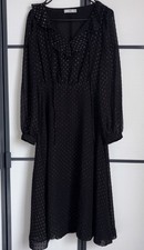 Mango MNG Black & Gold Slightly Sheer Long Sleeve Midi Midaxi Dress. Size XS / 6