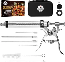 Meat Injector Gun Kit for Smoking & Grilling - Stainless Steel BBQ Meat Turkey