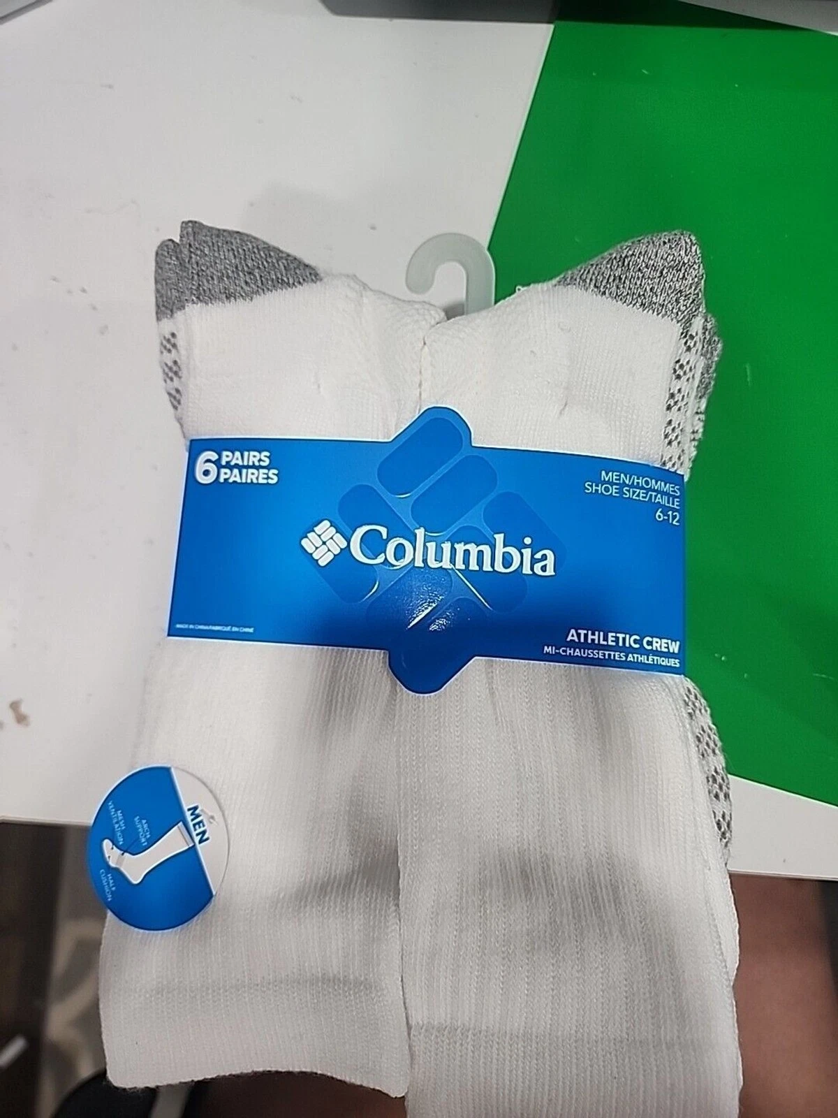 Columbia Men's Athletic Crew Socks White SZ Large 6-12 (6 Pairs) Super Soft