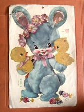 Vintage 1950s/60s Meyercord Co Easter bunny rabbit chick water decal Kitsch Asis