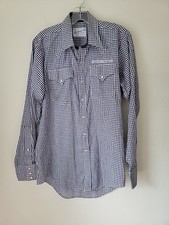 Vintage Rockmount Ranch Wear Snap Shirt Mens Small Blue Check USA Embroidered