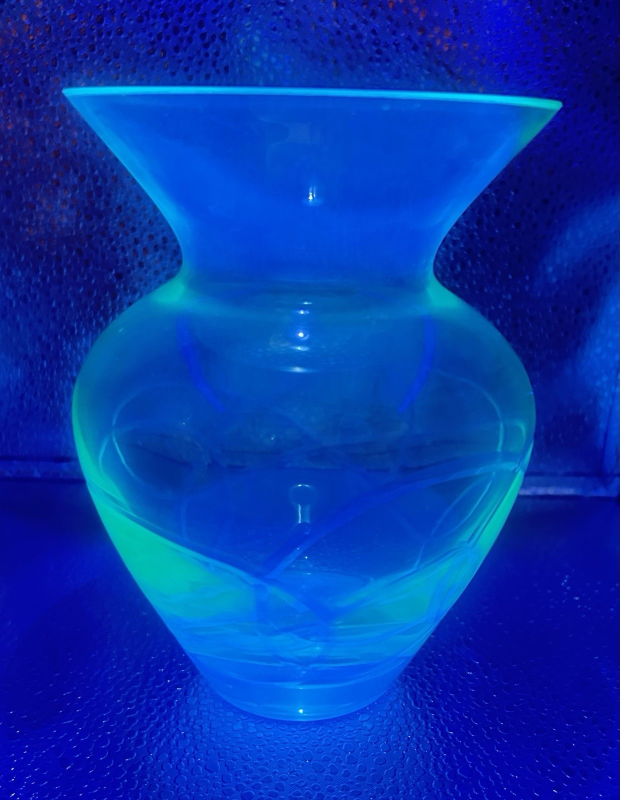 Vintage Green Cut Clear Swirl Glass Vase/Uranium Flash Painted/Glows 6.5