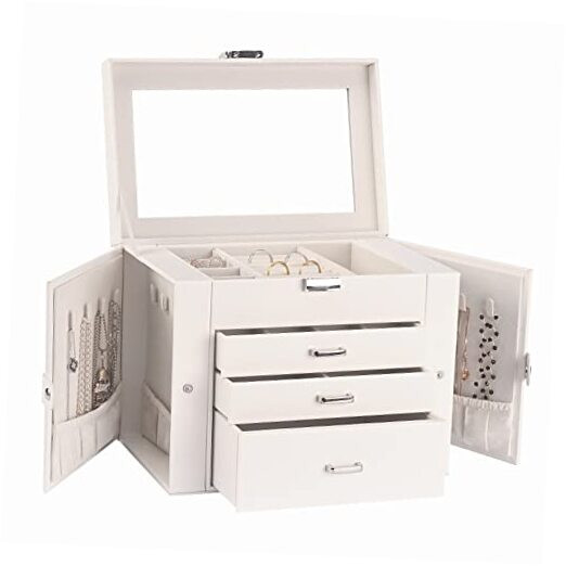 Jewelry Box for Women 4-layer Leather Large Jewelry Organizer Box with-image