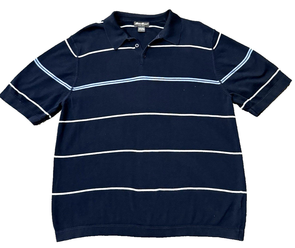 Vintage Eddie Bauer Striped Polo Shirt Navy Cotton Men’s Large Made in Australia
