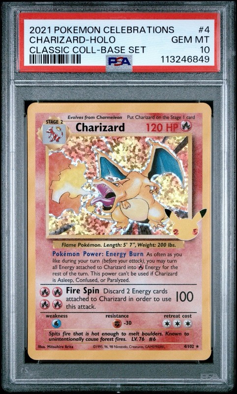 PSA 10 Gem Mint Charizard 4/102 Celebrations Classic Collection Holo Pokémon TCG
