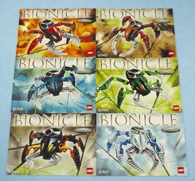 Lego Bionicle VISORAK (8742 ~ 8747) Makuta Rahi Spiders in Canisters + Manuals
