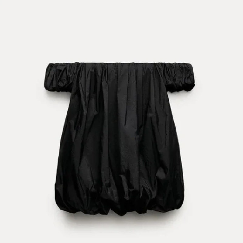 Zara Black Off the Shoulder Voluminous Taffeta Mini Dress Size Medium thumbnail 10