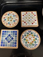 4 Sets DIY Glass Mosaic Tiles for Crafts,Mixed Color Mosaic Kits with Coaster