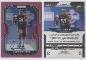 2020 Panini Prizm Rookie Pink Prizm Auto Quez Watkins #344 Rookie Auto RC
