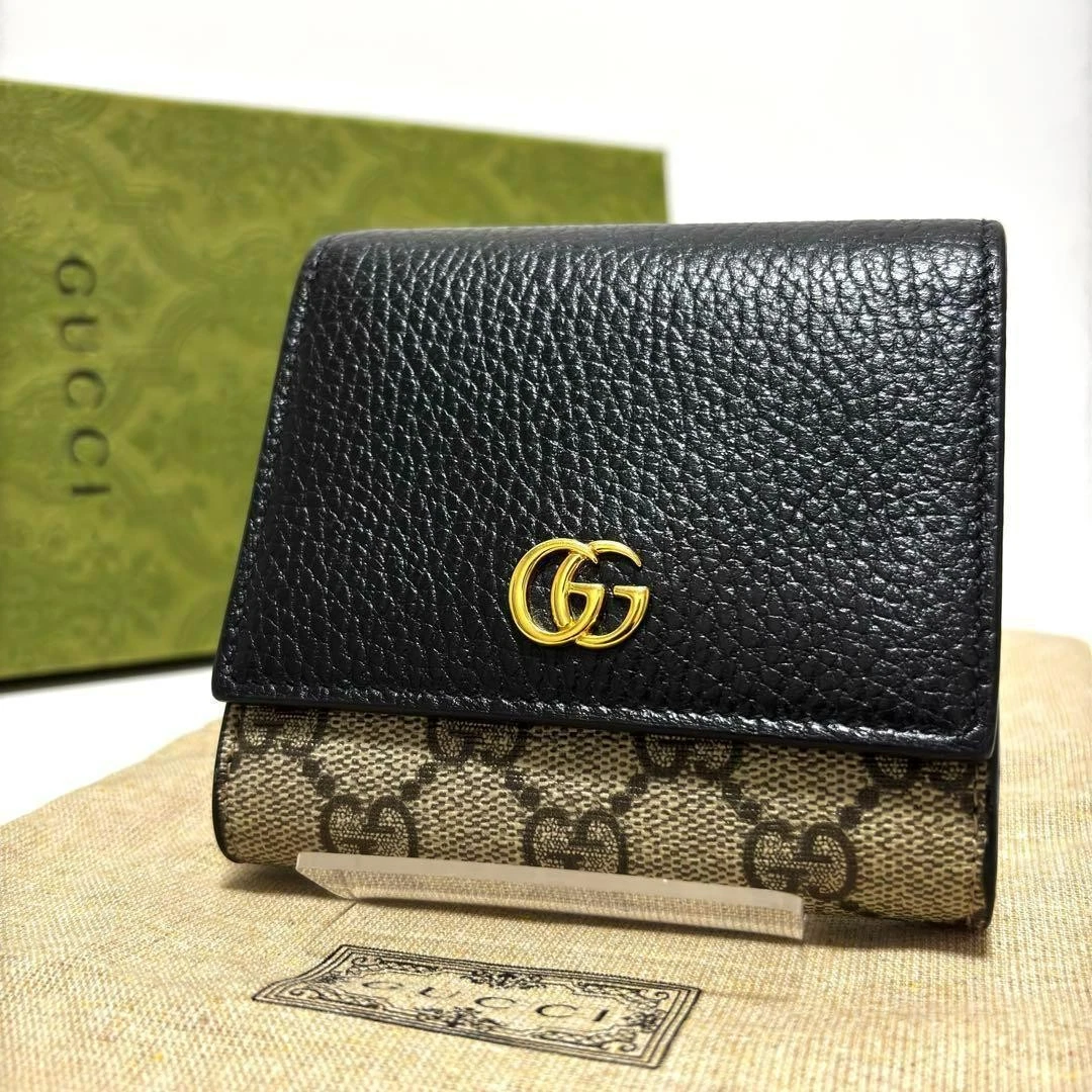 042 Gucci Portefeuille Pliable GG Marmont GG Supreme PVC Cuir
