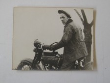 Antique 1900's Harley Davidson Motorcycle w/Biker Wearing Leather Jacket Photo