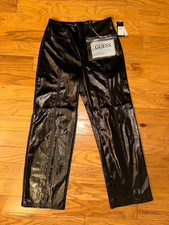 NWT 128 GUESS Black jet Multi Monica PU Straight Leg Women's Pants sz M