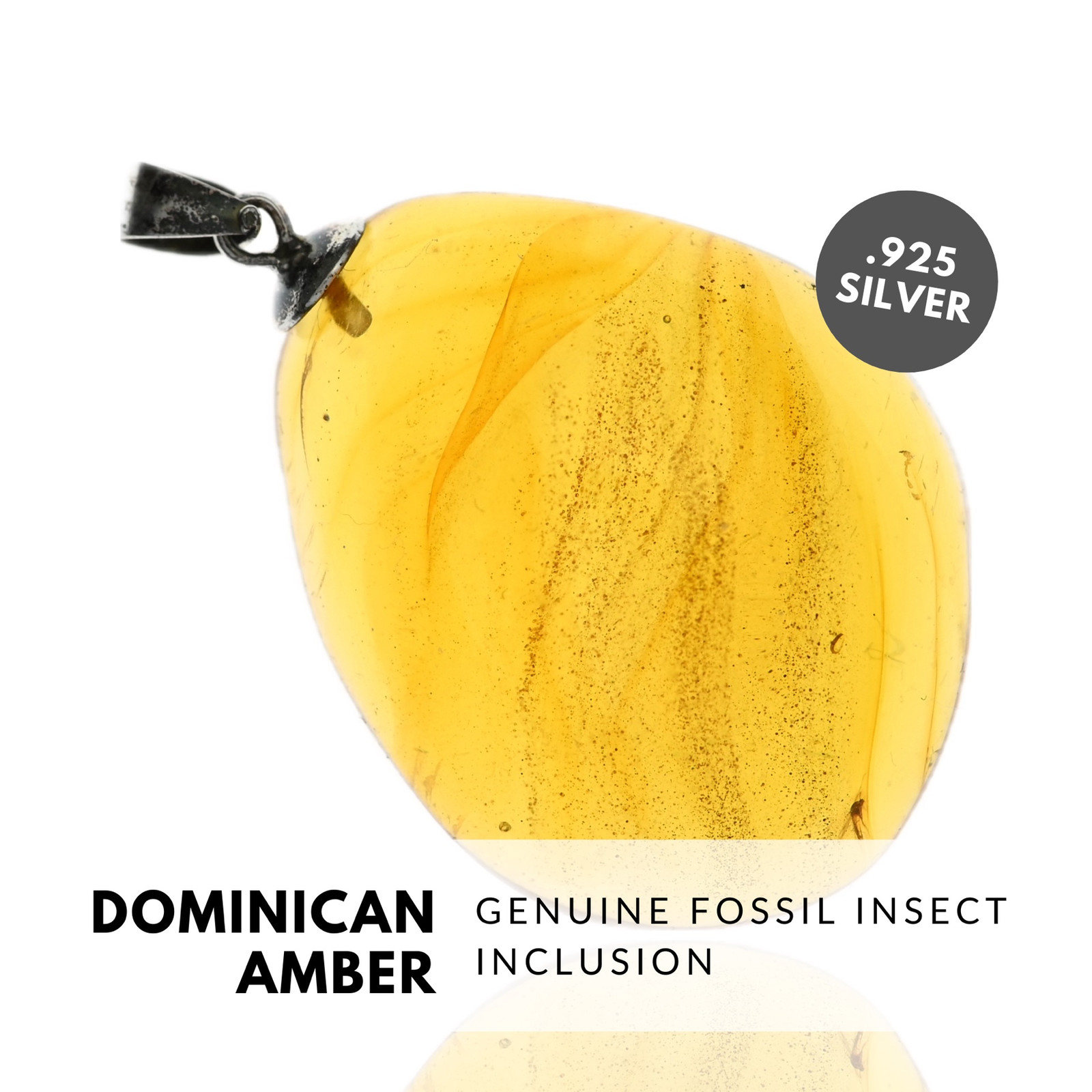 SAND + Gnat - Natural Dominican Amber Pendant, Fossil Inclusion, Sterling Silver