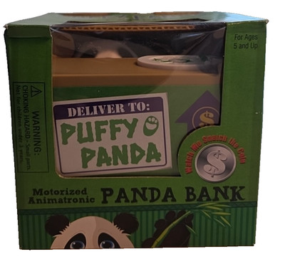 Puffy Panda Mechanical Novelty Coin Bank Watch me Snatch the Coin Brand New
