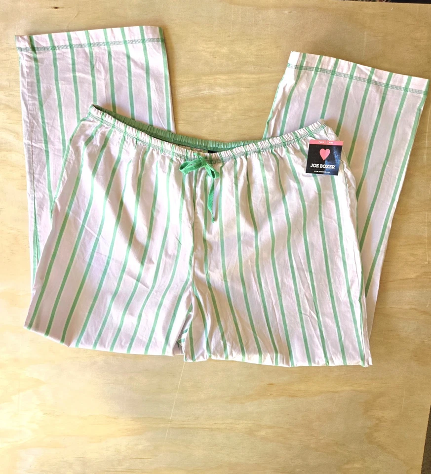 JOE BOXER Y2K женщин розовый зеленый в полоску хлопок пижамы брюки 1 X - Изображение 3 из 4