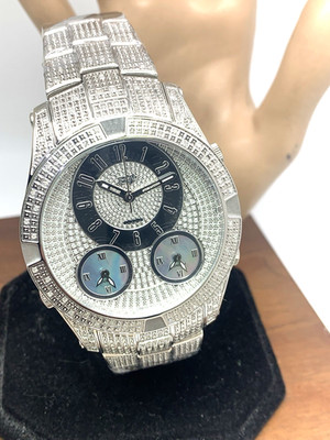Bijou⭐︎ JBW Men's Watch J6348B Swiss Quartz Diamond Multi Time Zone Silver