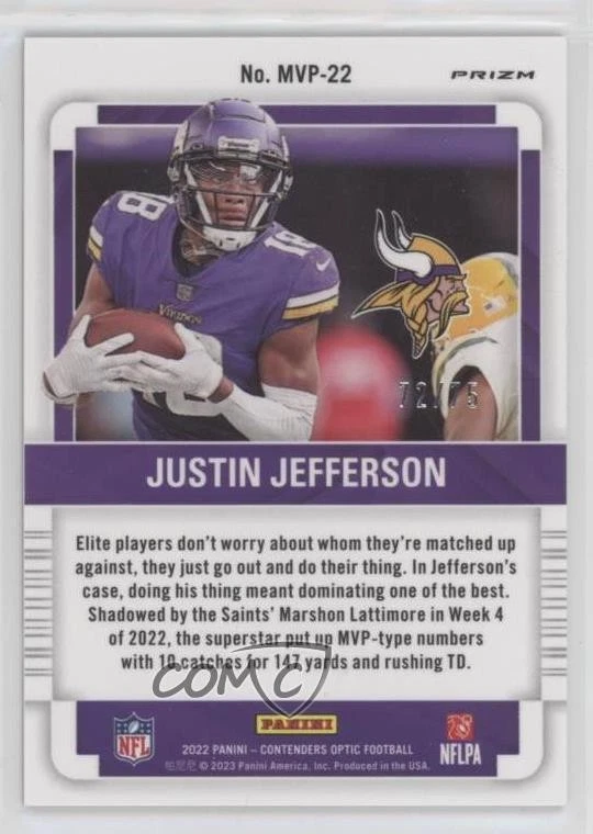 2022 Panini Contenders Optic MVP Pink Prizm /75 Justin Jefferson #MVP-22 - Image 2 of 2