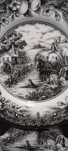 Paar Royal Stafford Hay Wagon schwarz & weiß Salatteller 8,5" feines Steingut - Bild 2 von 4