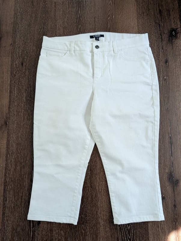 Chaps Women’s White Solid Capri Pants Flat Front Size 14P Cotton 
