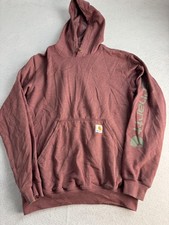 Carhartt Hoodie Mens Small Red Original Fit Sleeve Logo Fleece Sweatshirt K288