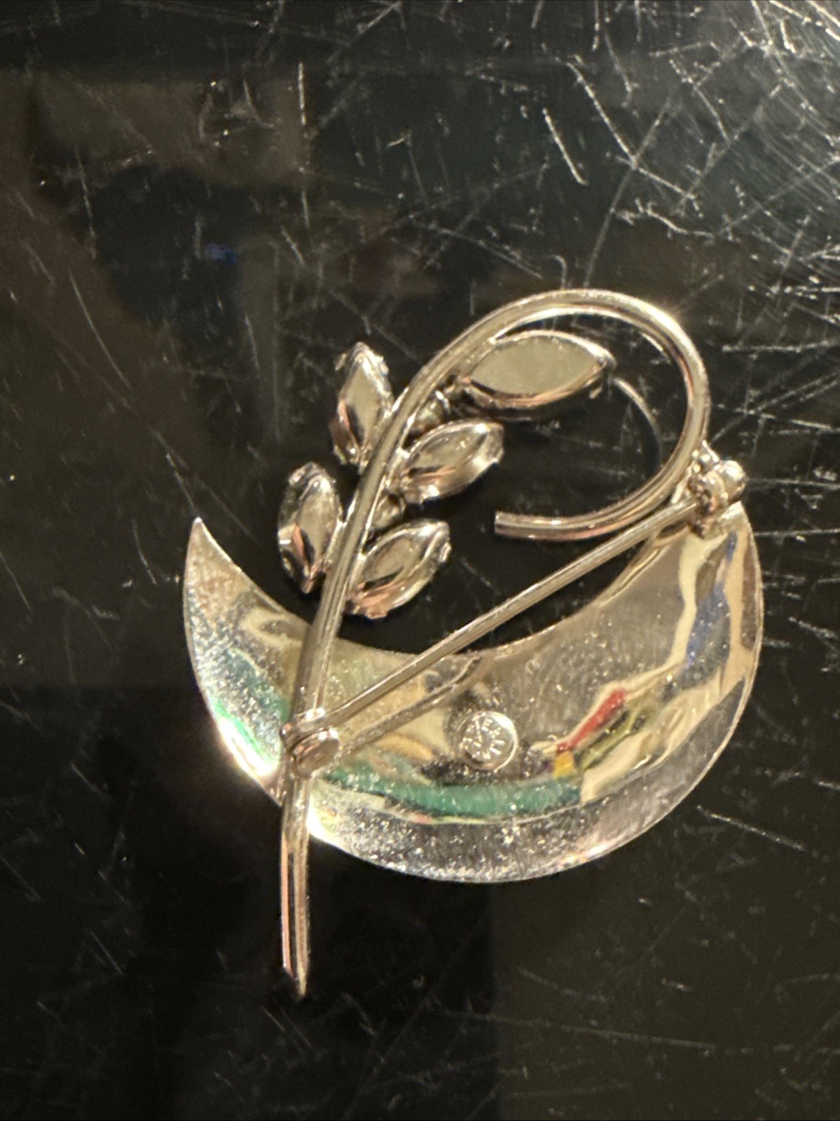 Sterling Moon Ruby Brooch Tk Signed - image 3