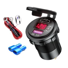 Red QC3.0 Dual USB Car Fast Charger Socket Power Outlet Waterproof