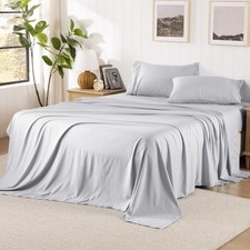 Light Grey Sheets Queen Sheet Set, Pre-Washed Cotton-Like Brushed Microfiber,...