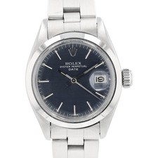 Rolex Oyster Perpetual Date Steel Blue Index Dial Oyster Band Watch w/ Box Paper