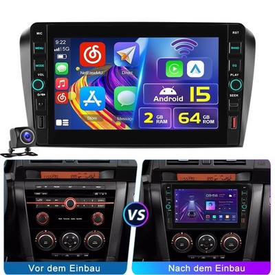 Für MAZDA 3 BK 2003-2009 Autoradio Android 15 64G Carplay BT GPS Navi FM +Kamera