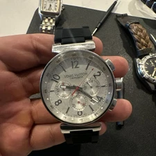 Louis Vuitton Chronograph Wristwatch Silver Dial Black Rubber Strap