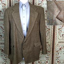 Haggar Vintage Jacket Blazer Mens 48L Brown check Lambs Wool