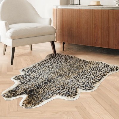 Cheetah Print Rug Leopard Carpet: Small Faux Cowhide Skin Fur Area Rug Animal...