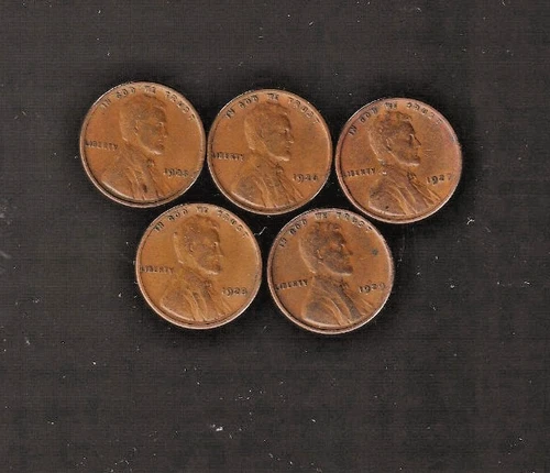 NICE  LOT of   5  FINE   LINCOLN CENTS  1925 1926 1927 1928 1929   RS COINS #17V