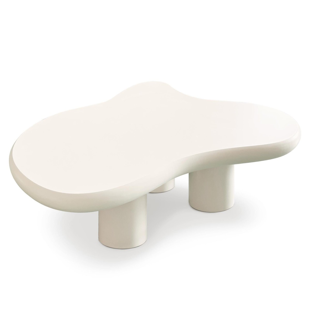 Table basse organique Wendi 100cm crème en bois design pour salon