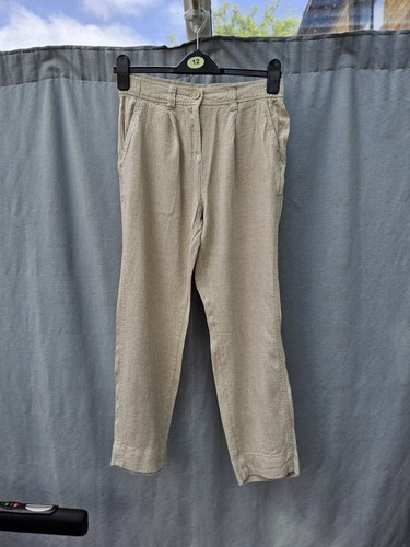 Next Chambray Beige Linen Blend Tapered Leg Trousers UK 8 L25 Petite VGC