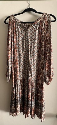 Hem And Thread Women s Small Orange Floral Dress With Tassles And Cutout Sleeve