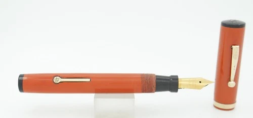 Vintage 1930's Oversize Orange Celluloid w/Gold Trim Fountain Pen - Fine Nib - product listing photo
