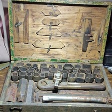 Antique 1913 Frank Mossberg Socket Set With Ratchet And Wood Box 42 Piece