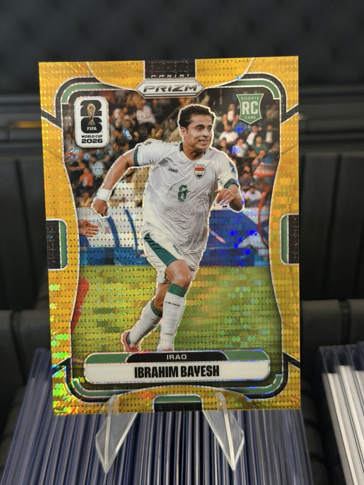 Ibrahim Bayesh 2026 Panini Prizm FIFA World Cup Gold Prizm RC Rookie 9/10 Iraq view 1