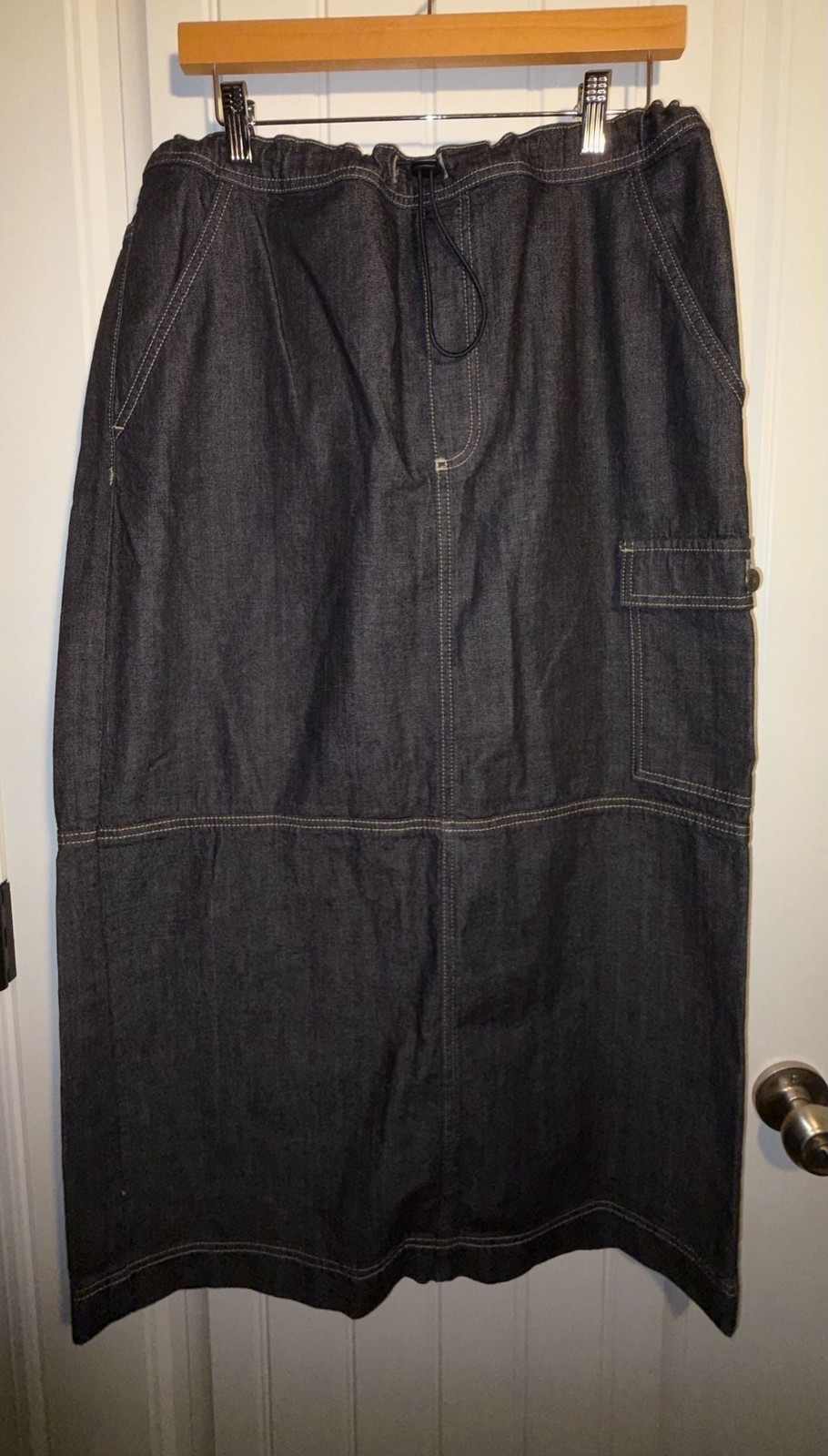 Topshop Dark Denim Cargo Maxi Skirt with Drawstring Waist