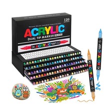 120 Colors Dual Tip Acrylic Paint Pens, 0.5-5MM Brush Tip  1 M... USA FAST SHIP