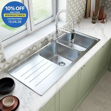 Stainless Steel Double Bowl Inset Kitchen Sink Left Hand Modern Drainer Wastes
