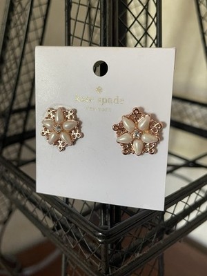 Kate Spade Chantilly Charm Rose Gold Crystal Stud Earrings w/ Dustbag