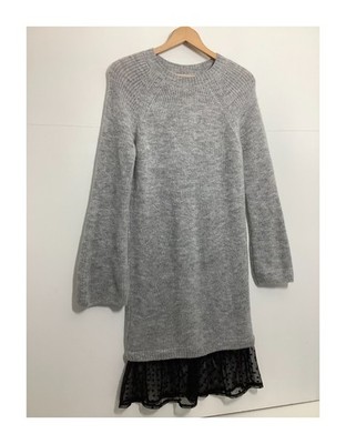 George Asda Damen grau Strick Pullover Kleid schwarz gepunktet Netzbesatz Neu mit Etikett Größe 12
